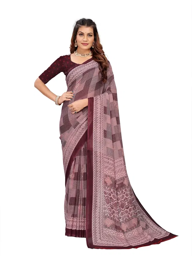 Georgette Printed Saree for Women (Purple, 6.3 m)