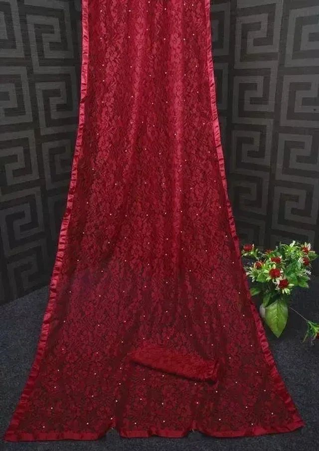 Net Solid Saree for Women (Maroon, 6.3 m)