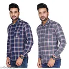 Cotton Blend Checked Shirt for Men, Grey & Blue 