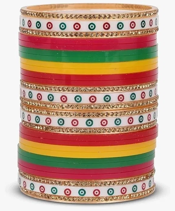 Plastic Traditional Stoned Chudha for Women, Multicolor (2.4)