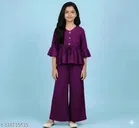 Polyester Solid Clothing Set for Girls, Wine 