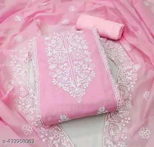 Chanderi Cotton Punjabi/All Over Suits for Women (Pink, Un Stitched)