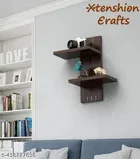 Wooden Double Layer Wall Shelves For Home, Brown