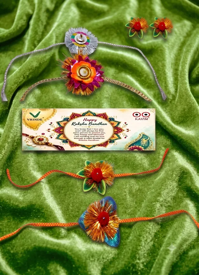 Fabric Rakhi, Pack of 4 (Multicolor, Free)