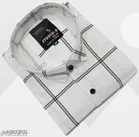 Cotton Blend Checkred Shirt for Men, White 