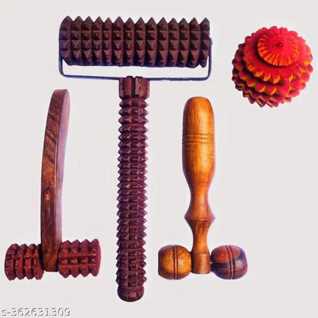 Wooden Body Massager Set (Multicolor, Set of 4)
