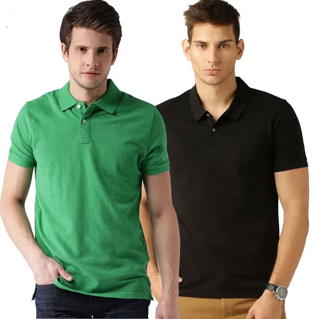 Polo Cotton Blend T-shirts for Men, Pack of 2 (Multicolor, S)
