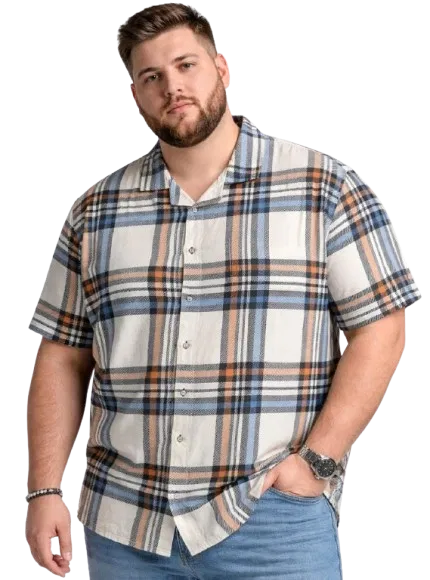 Cotton Blend Printed Shirt for Men, Beige (4XL)