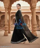 Georgette Woven Design Saree For Women, Black