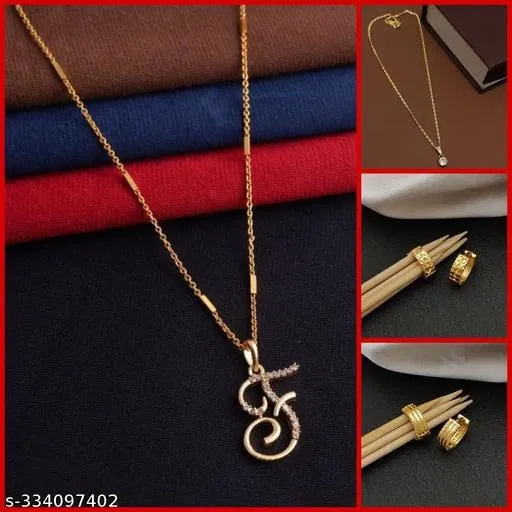Alloy 2 Pcs Pendant with Chain & 2 Pair Earrings for Women (Multicolor, Set of 4)