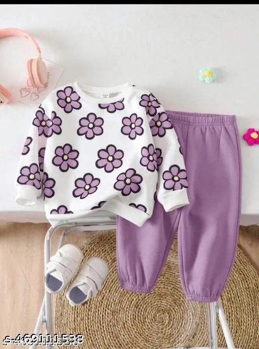 Hosiery Cotton Printed Clothing Set for Kids, Purple (0-3 Months)