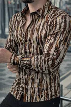 Lycra Geometric Print Shirt for Men, Brown 