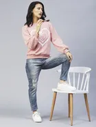 Women's Heart Printed Peasant Sleeves Sweatshirt 