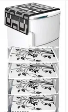 Knit Printed Fridge 4 Pcs Mat with Top Cover 