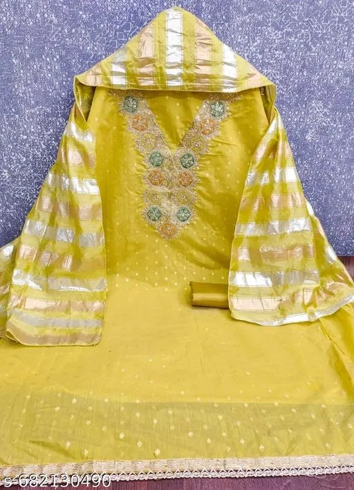 Silk Blend Embroidered Punjabi/All Over Suits for Women (Multicolor, 6.85 meter (3XL)