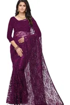 Net Solid Saree for Women 