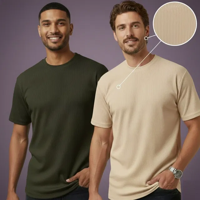 Polyester Round Neck T-shirt for Men, Multicolour, Pack of 2 (XL)