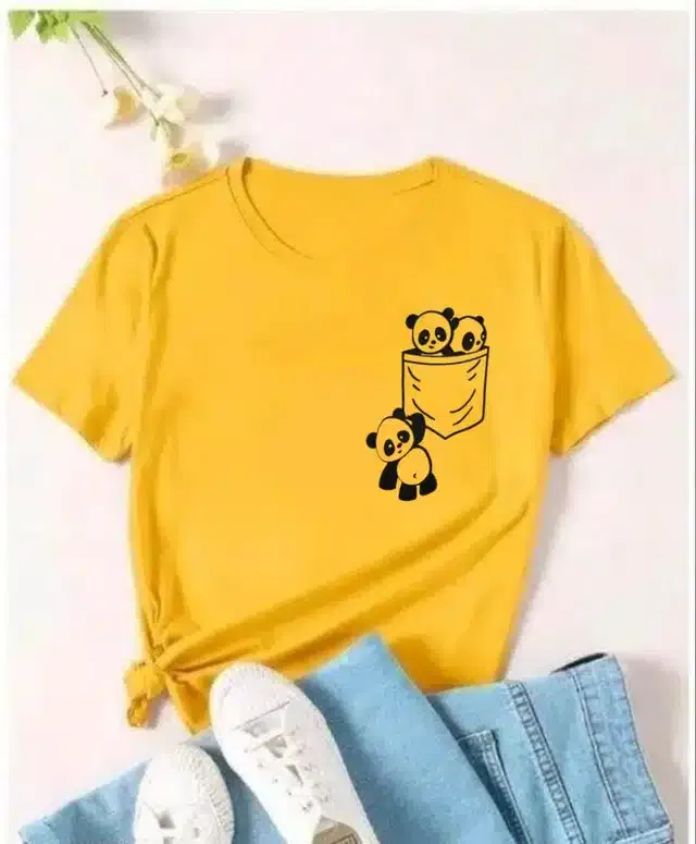 Half Sleeves Printed T-Shirt for Women (Yellow, M)