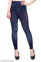 Polyester Dyed Jeggings for Women (Blue, Free Size)