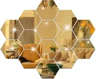 Ak Arts Acrylic Hexagon Shaped Wall Mirror Stickers, Gold, Pack of 14