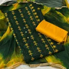 100% Cotton Embroidery Unstitched Suit (Green & yellow, Free size)