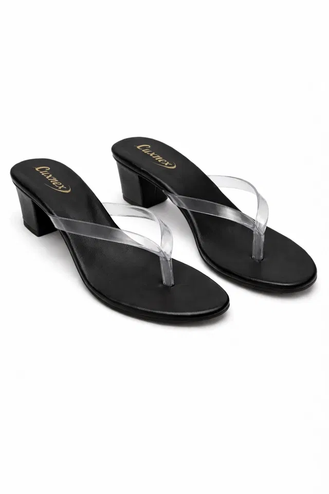 Solid Block Sandals for Women (Black, 7)