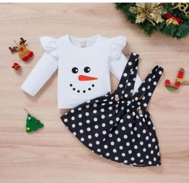 Crepe Printed Clothing Set for Girls (White & Black, 18-24 Months)