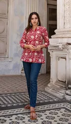 Cotton Floral Print Short Kurti for Women 