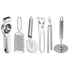 Oc9 Stainless Steel Lemon Squeezer & Cheese Grater & Pizza Cutter & Pakkad & Roti Chimta & Potato Masher Kitchen Tool Set 