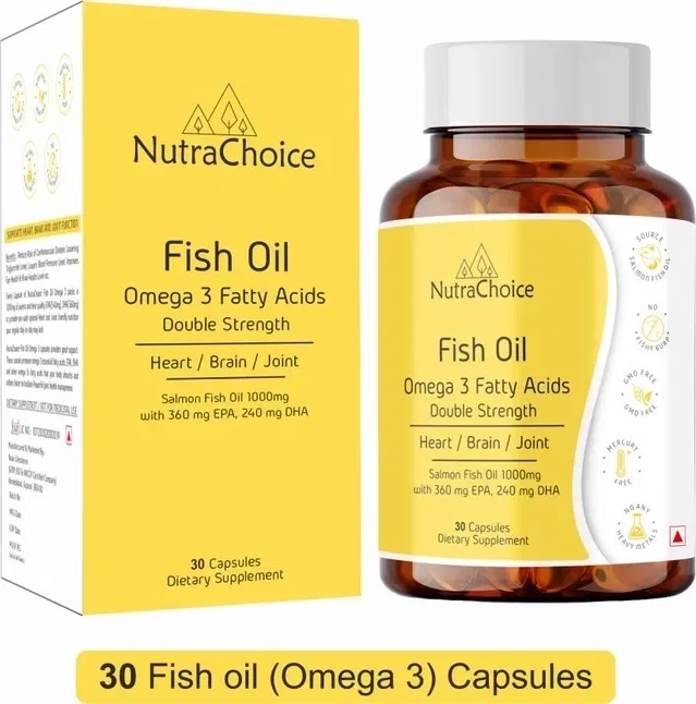 NutraChoice Omega 3 Fish Oil 1000mg [360mg EPA & 240mg DHA] for Brain, Heart & Joint Health [30 Capsules]