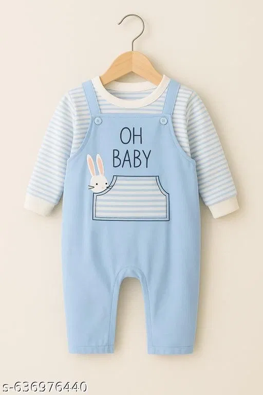 Hosiery Cotton Printed Clothing Set for Kids, Blue & Beige (6-9 Months)