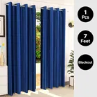 Polyester Blackout Plain Blue Door Curtain 7ft Pack of 1