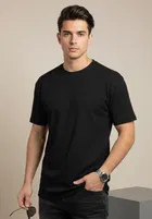 Polyester Round Neck T-shirt for Men, Black 