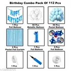 Blue Baby Shark Theme 1st Happy Birthday Decoration Items For Girls, Multicolor, Pack of 112