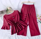 Poly Crepe Solid Clothing Set foor Girls, Red 