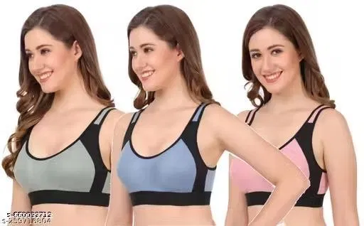 Cotton Blend Solid Bra for Women & Girls, Multicolour, Pack of 3 (34B)