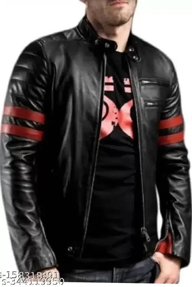 Leather Jacket for Men (Black, XXL)