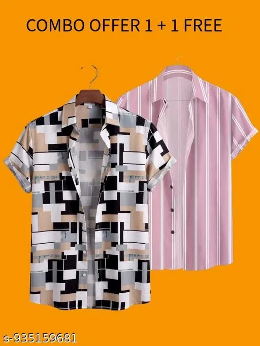 Casual Shirts for Men, Pack of 2 (Multicolor, L)