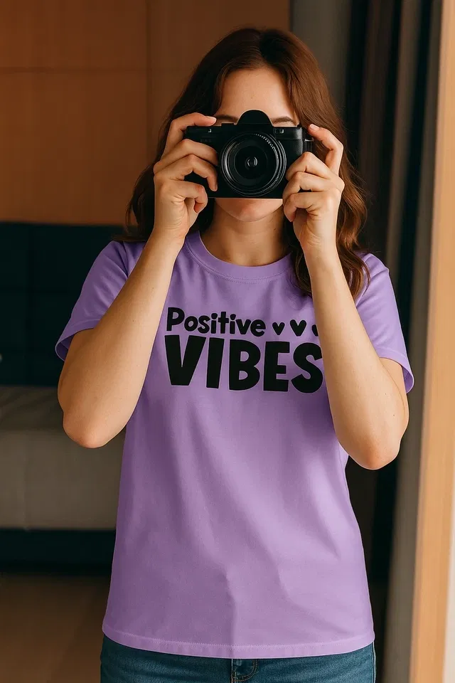 Cotton Blend Printed T-Shirt for Women (Lavender, L)