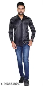 Cotton Blend Checked Shirt for Men, Black 