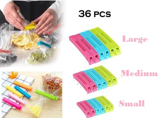 Plastic Food Bags Airtight Vaccum Sealer Clips (Multicolor, Set of 36)