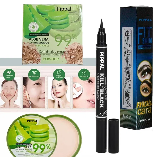 Pippal Aloe Vera Compact (20 g) with Eyeliner (Set of 2)