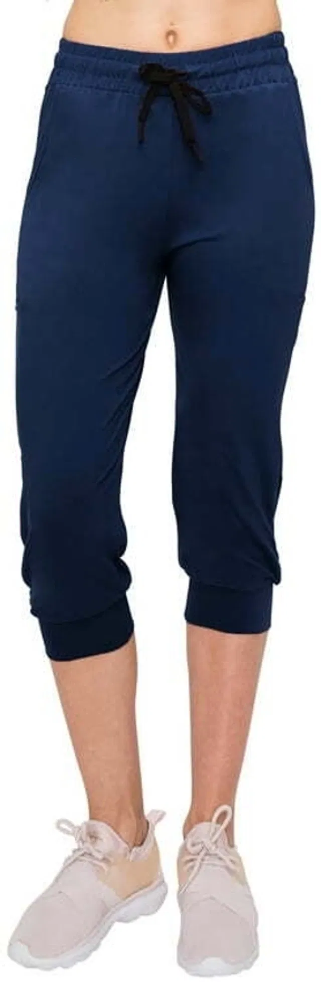 Cotton Solid Capri for Women (Navy Blue, XL)