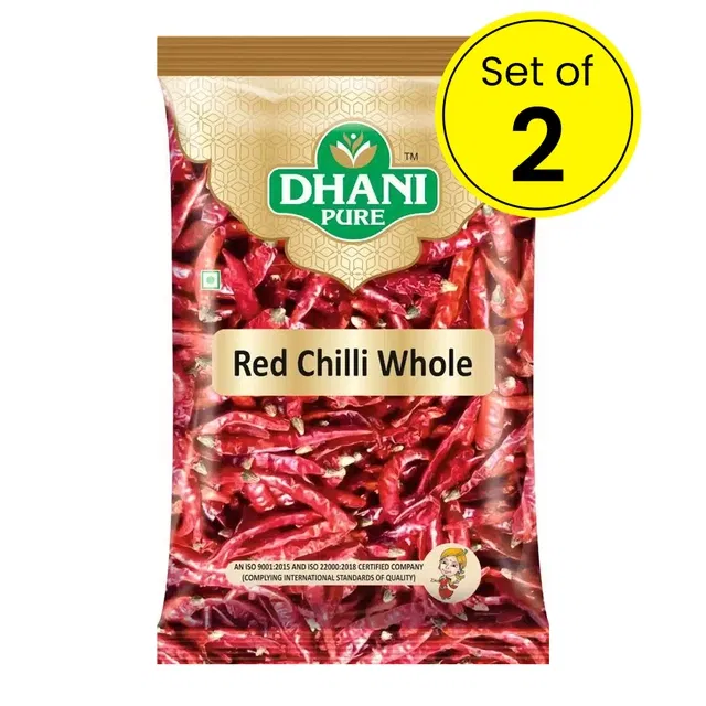 Dhani Pure Red Chilli Whole (With Stem) 2X100 g (Set of 2)