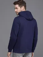 Fleece Printed Hoodie for Men, Dark Blue 