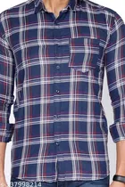 Cotton Blend Checkred Shirt for Men, Blue 