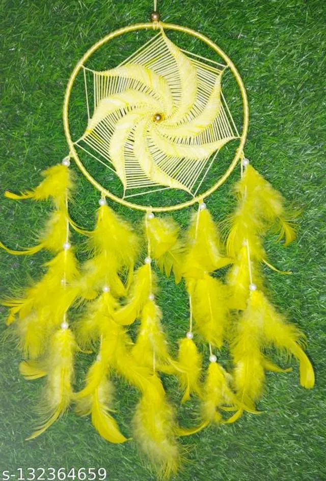 Feather Wall Hanging Dream Catcher (Yellow)