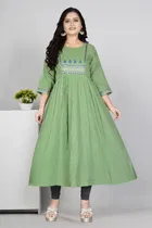 Zari Embroidered Cotton Blend Anarkali Kurti for Women 