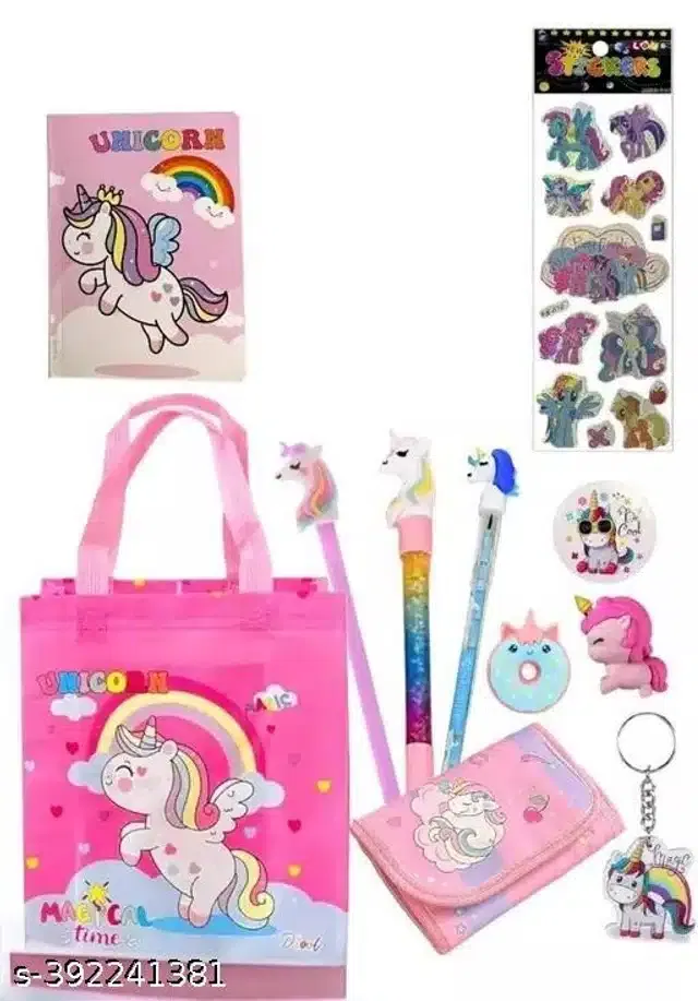 Unicorn Theme Stationery Gift Set (Multicolor, Set of 12)