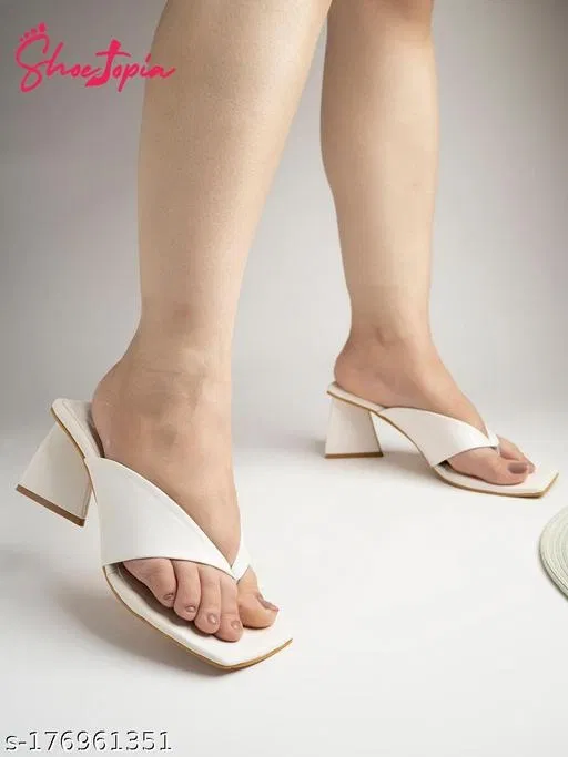Shoetopia White Synthetic Block Heel Square Toe Mid-Top Sandals (IND-7)